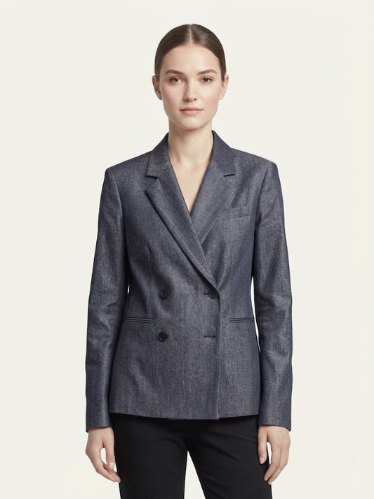 Blazer Theory Doppio Petto in Denim Scura