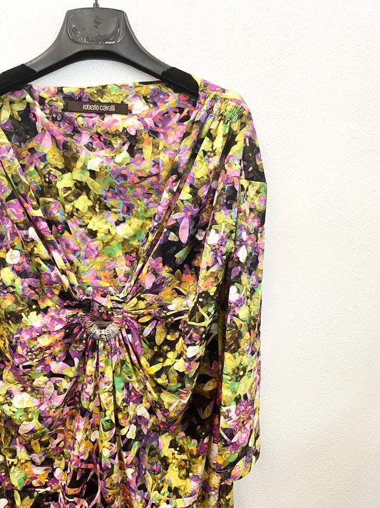 Abito midi di Roberto Cavalli drappeggiato stampa floreale