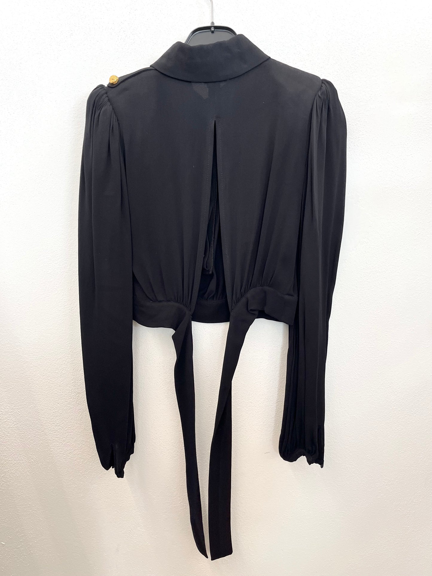 Elisabetta Franchi cropped blouse with golden buttons and puff sleeves