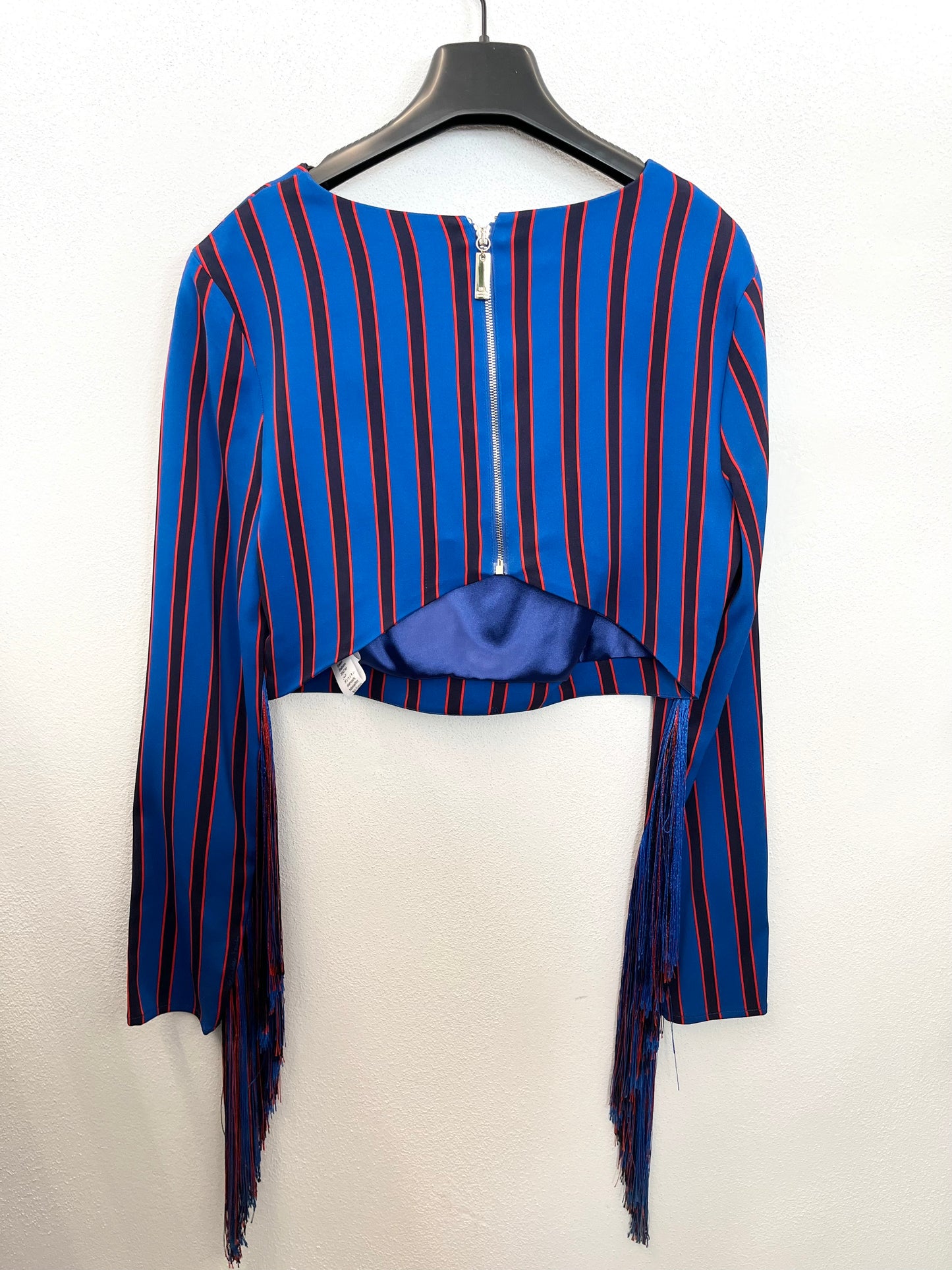 Elisabetta Franchi striped cropped top with fringe appliqués