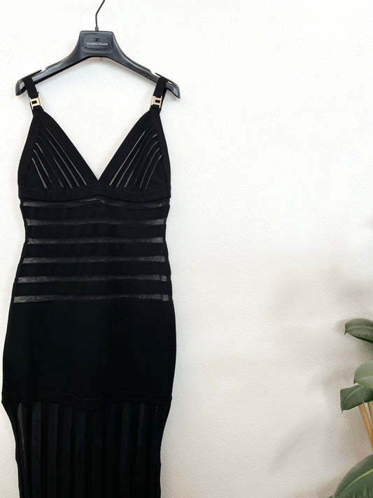 Abito lungo di Elisabetta Franchi in maglia con inserti trasparenti