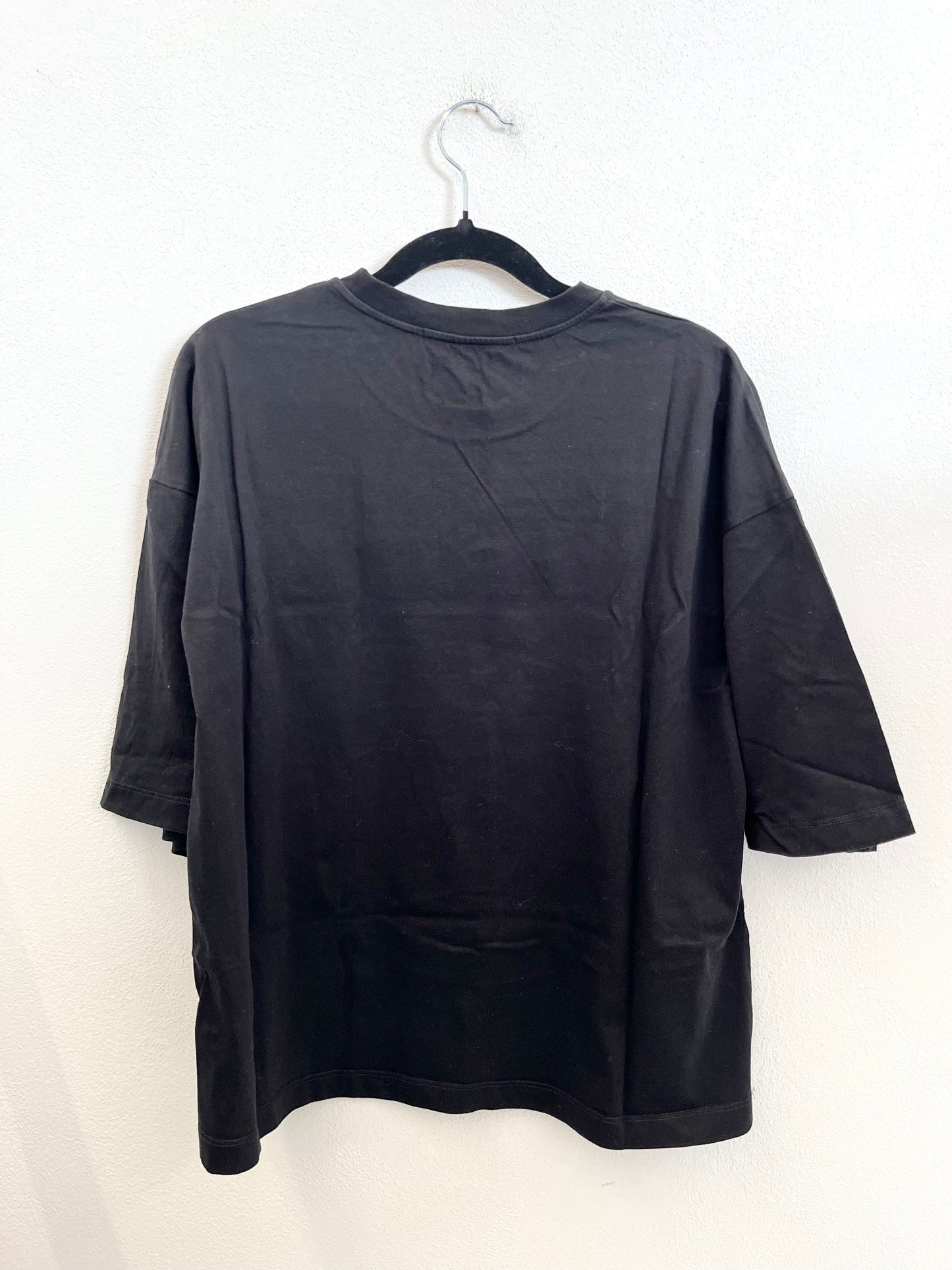 T-shirt di MSGM nera con logo e stampa palma rosa
