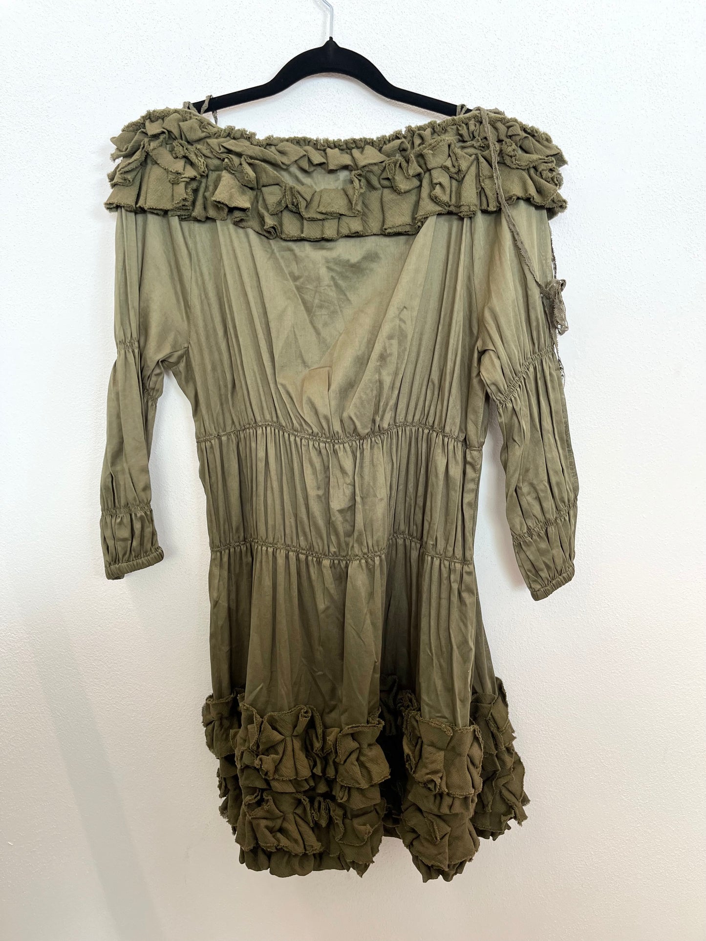 Mini Dress Ermanno Verde Oliva con Volant e Scollo Bardot