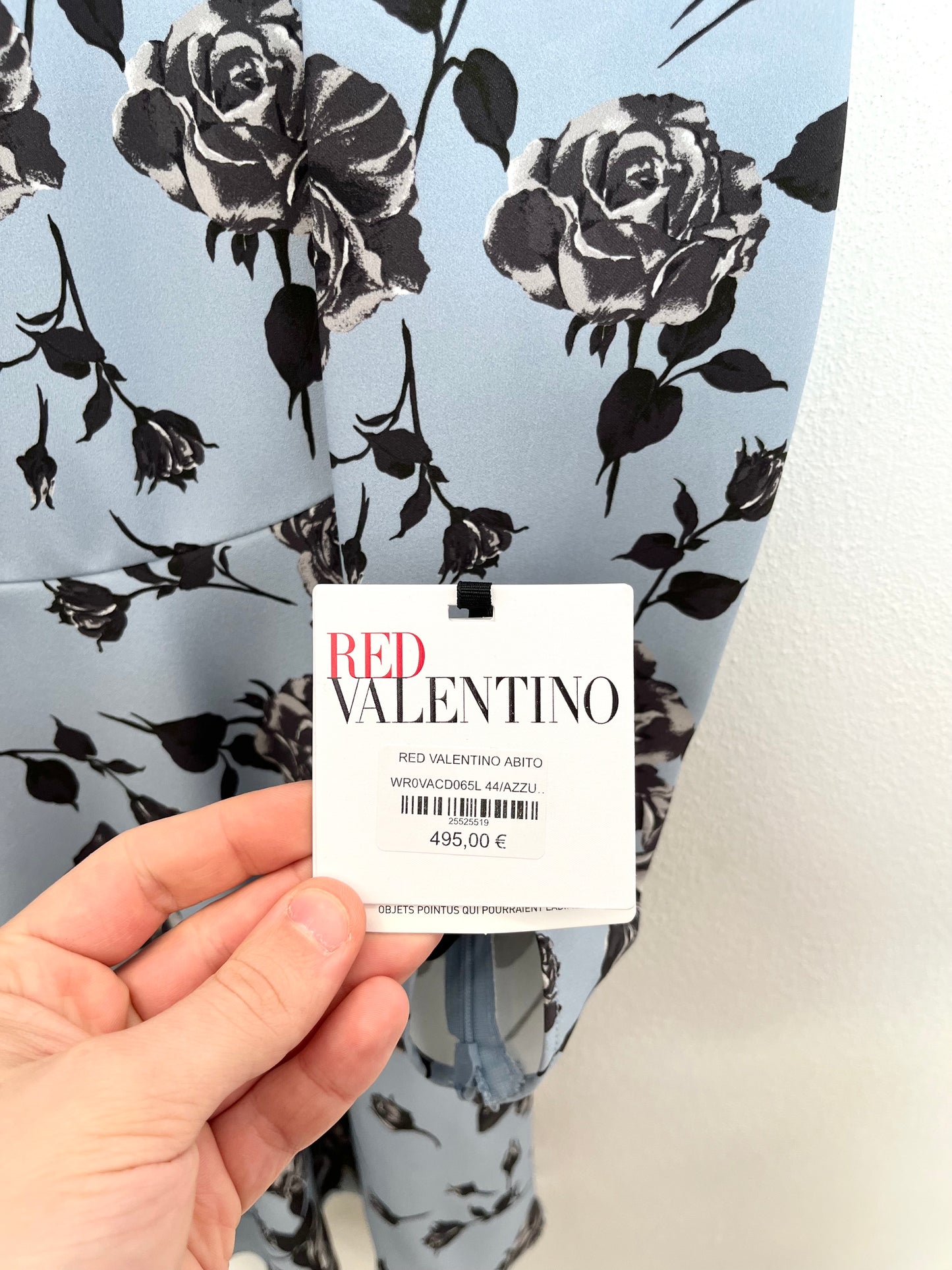 Abito Red Valentino Celeste con Stampa Rose