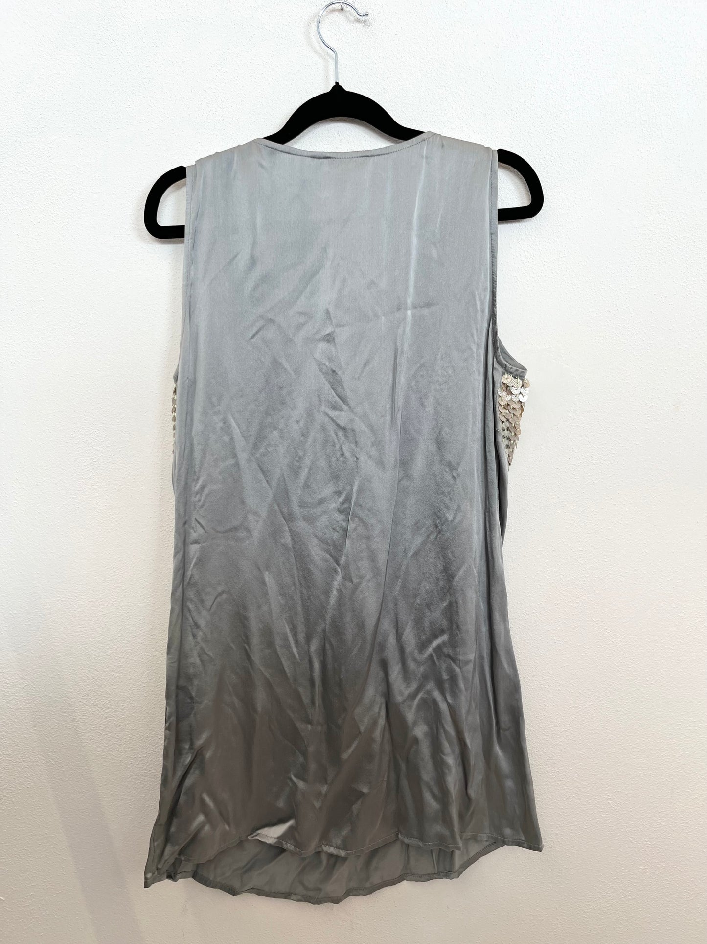 PAROSH Grey Jewel Tank Top with Sequin Embroidery