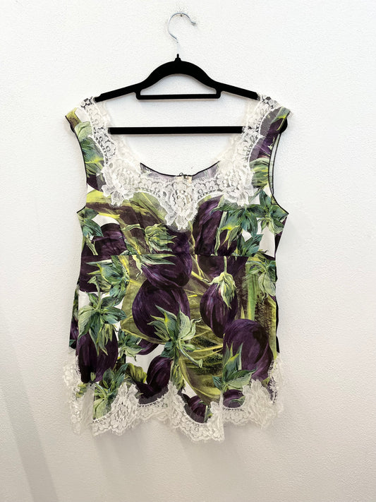 Top Dolce & Gabbana sartoriale a motivi vegetali con pizzo
