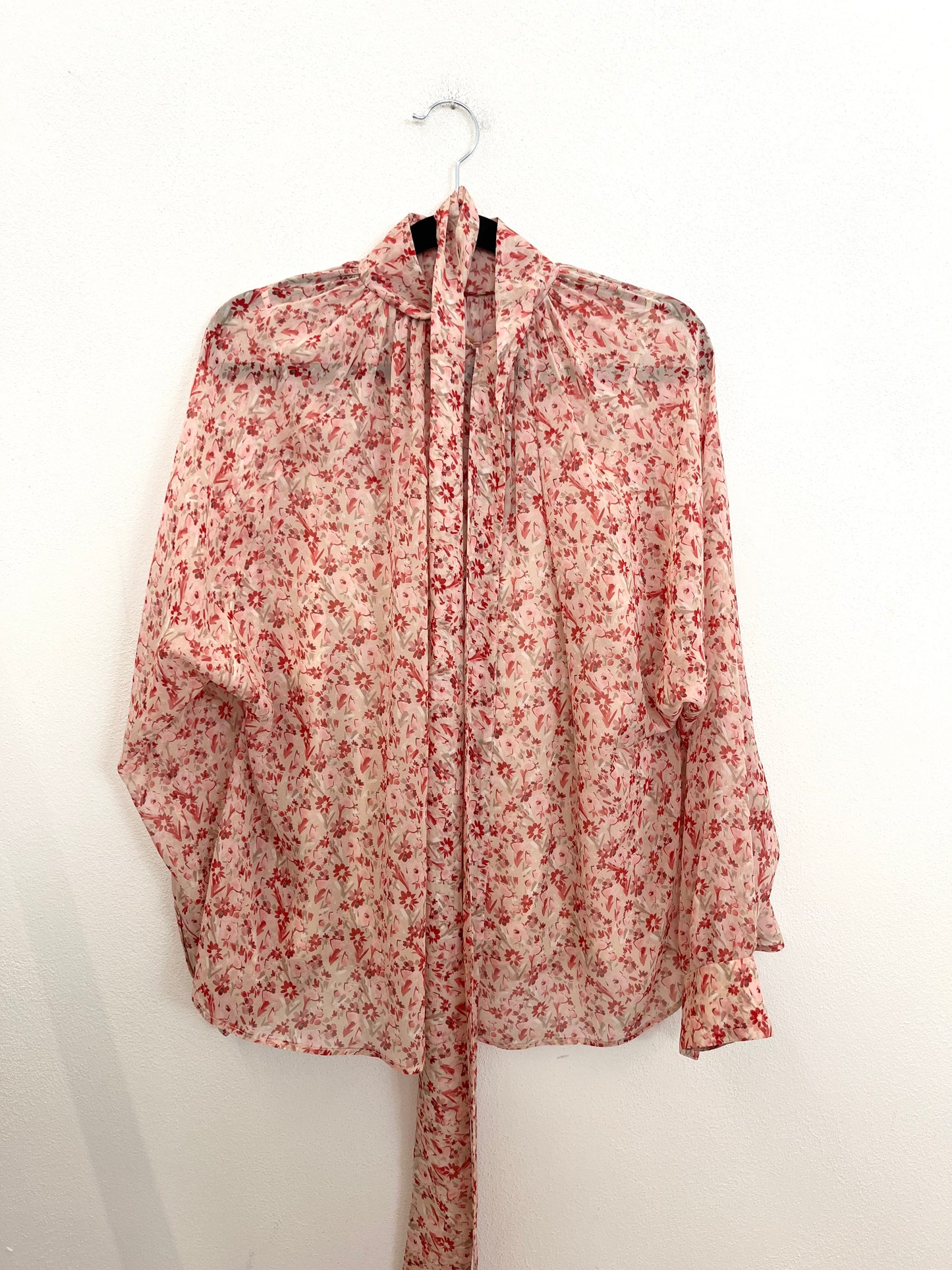 Blusa Max Mara in Chiffon Floreale con Scarf-Neck