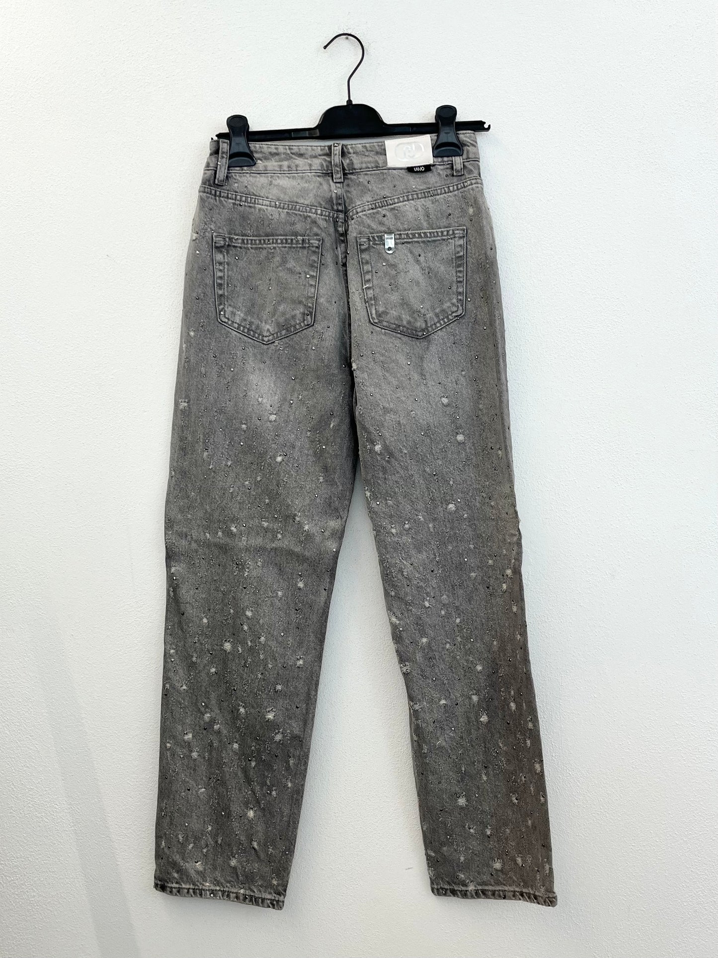 Jeans regular Liu Jo grigi con effetto distressed e strass