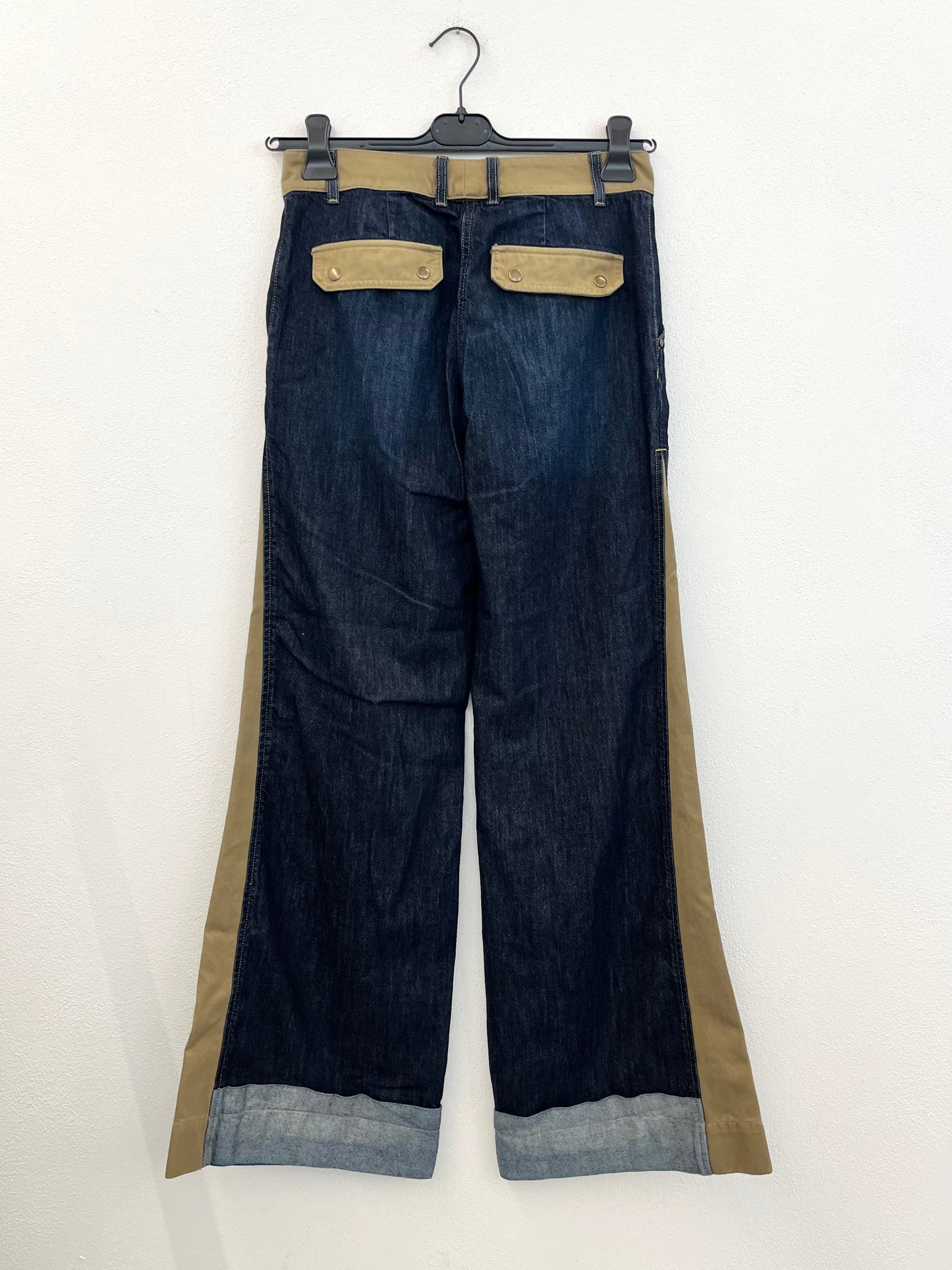 Jeans True Royal a palazzo bi-materici con bande laterali