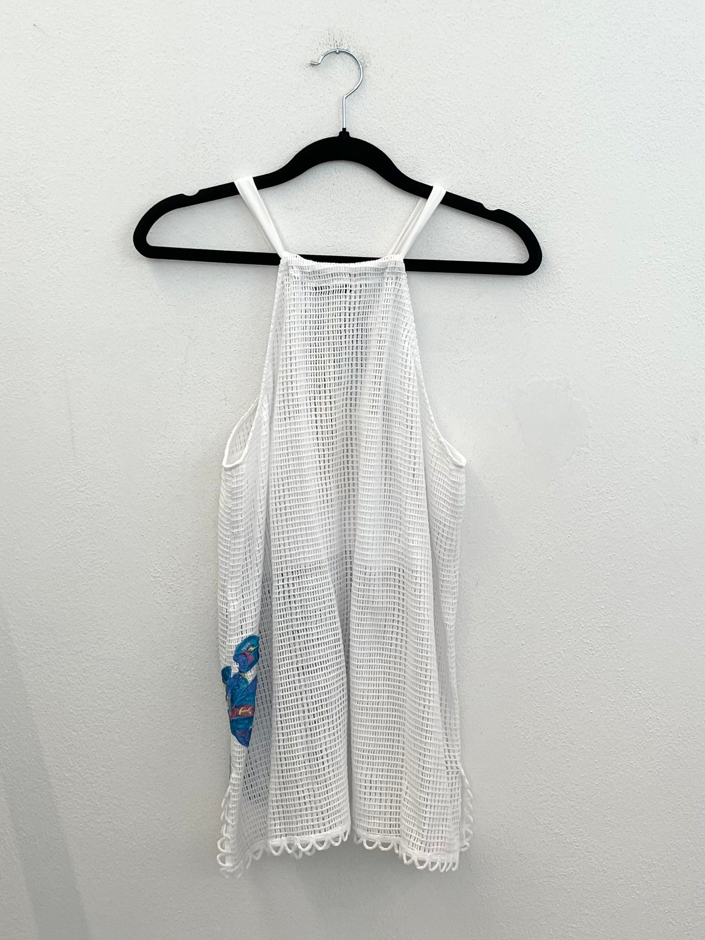 Top halter Raffaella D'Angelo a rete con maxi ricamo floreale