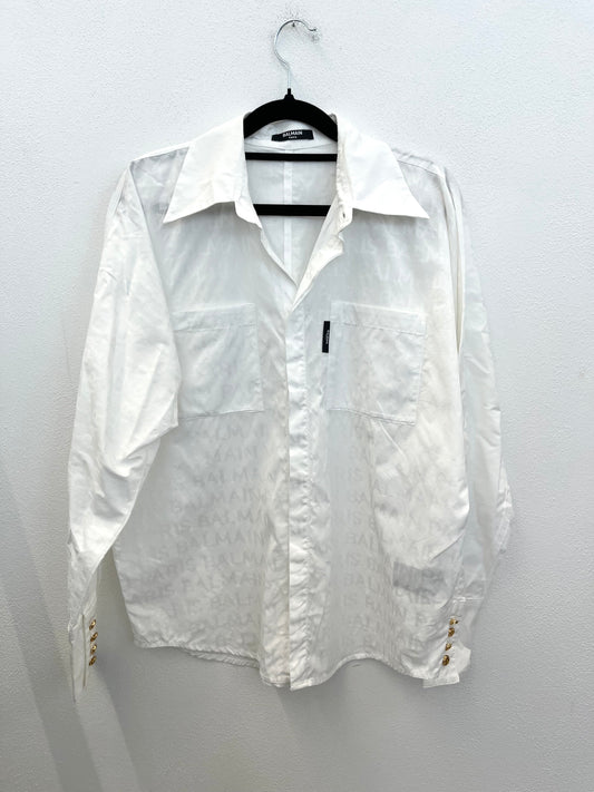 Camicia Balmain fluida jacquard logata