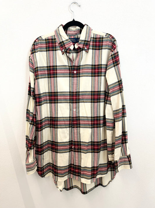 Camicia Polo Ralph Lauren Tartan in Cotone panna con Dettagli Rosso e Verde