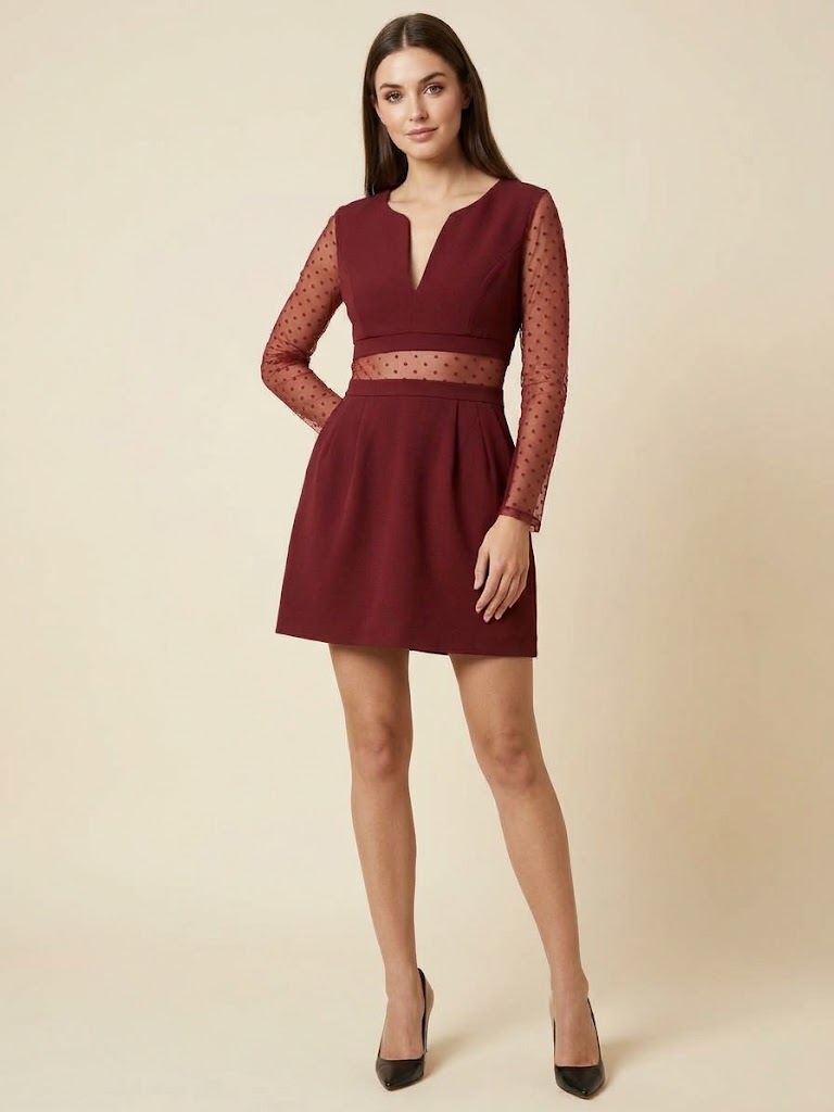 Abito Corto Bordeaux Atos Lombardini con Maniche Tulle