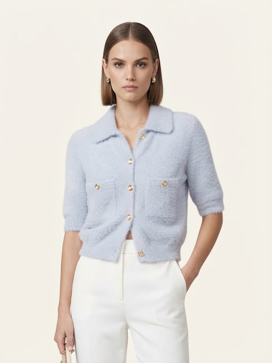 Cardigan Elisabetta Franchi in maglia fluffy a maniche corte