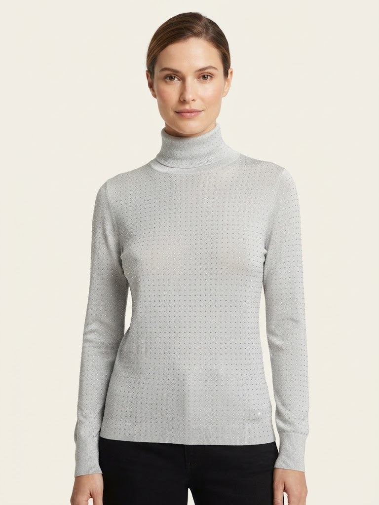 Maglia Isabelle Blanche Paris a collo alto con strass