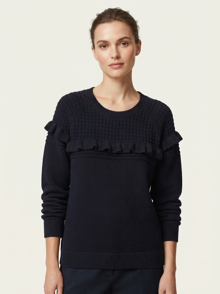 Pullover Baum und Pferdgarten in lana merino con volant