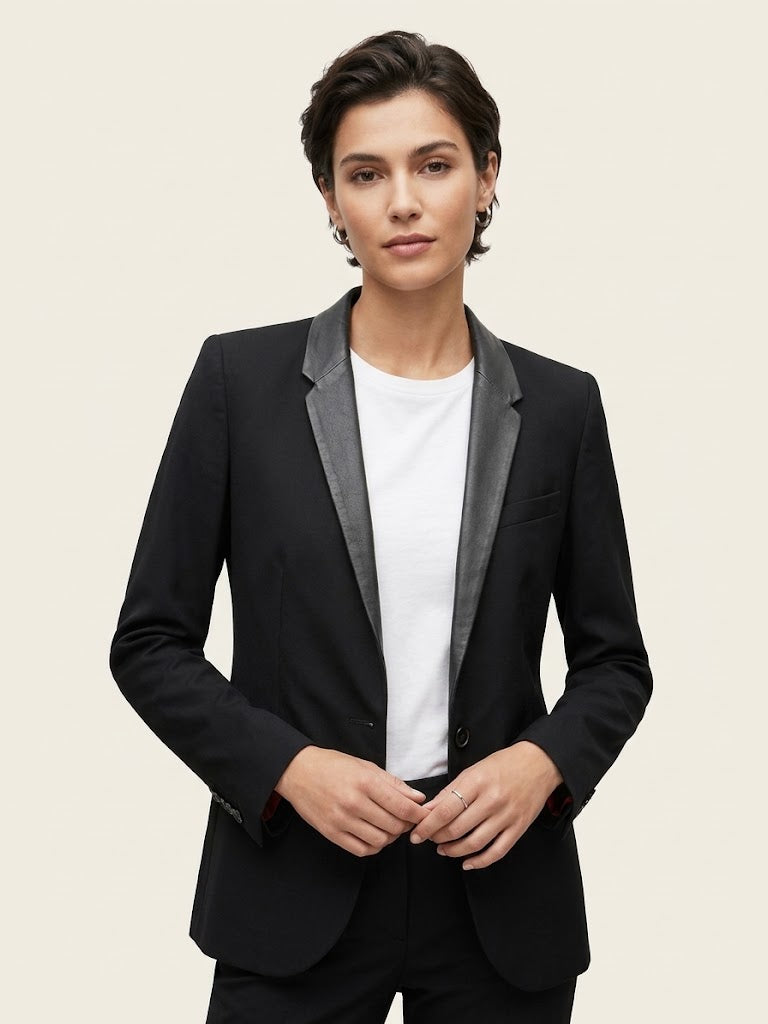 Blazer Nero con Revers in Pelle Barbara Bui