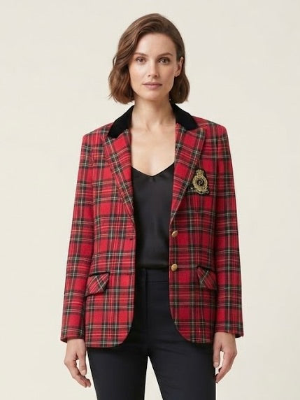 Blazer Clips more Tartan con Dettagli in Velluto