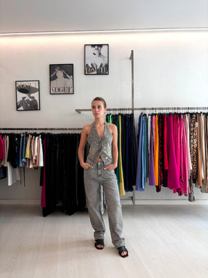 Completo coordinato in denim grigio pantalone e top