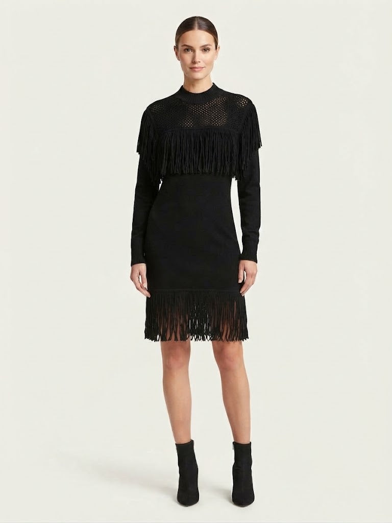 Abito in maglia Pinko con frange e rete