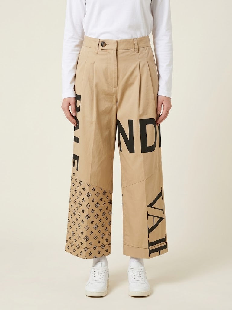 Pantaloni Beige con Stampe e Monogram