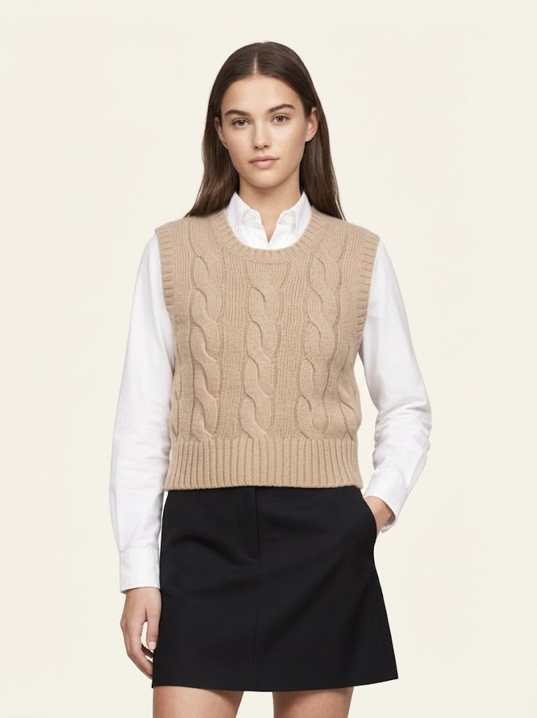 Gilet a Coste Ralph Lauren in Maglia a Trecce Cammello