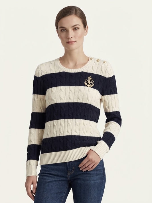 Maglione Lauren Ralph Lauren a righe con lavorazione a trecce