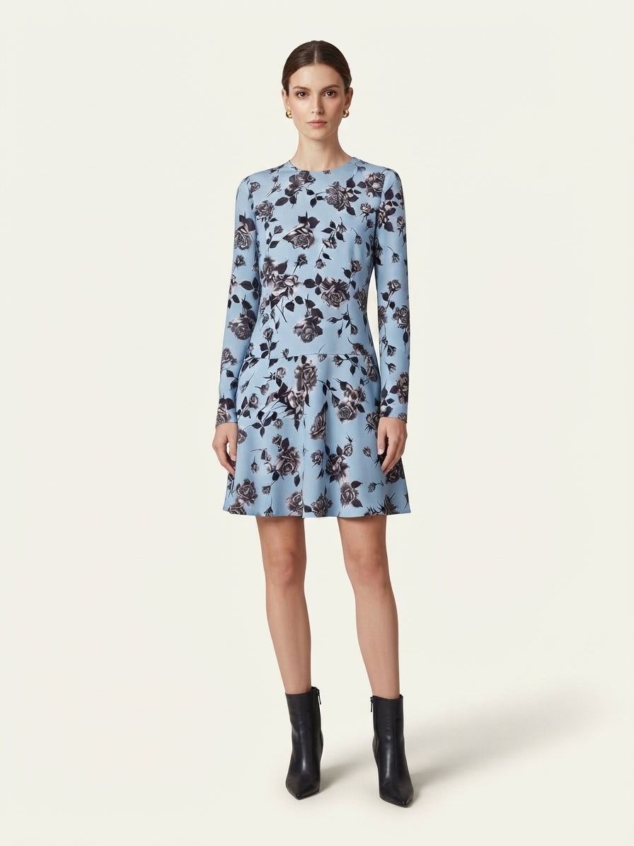 Abito Red Valentino Celeste con Stampa Rose