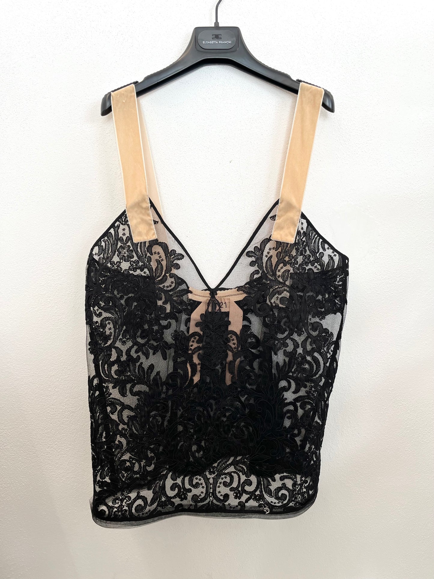 Top in pizzo di N°21 e tulle con spalline a contrasto