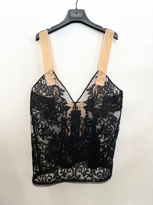 Top in pizzo di N°21 e tulle con spalline a contrasto