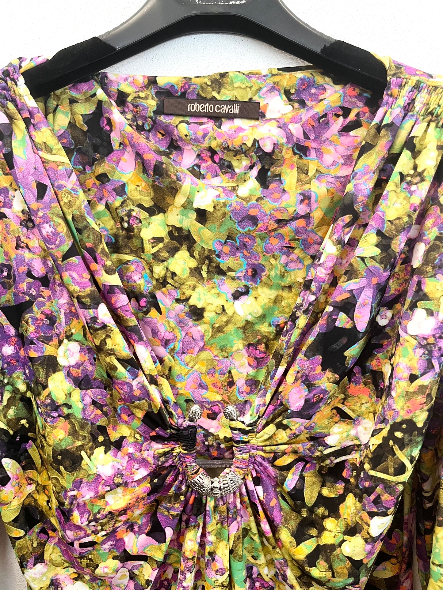 Abito midi di Roberto Cavalli drappeggiato stampa floreale