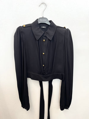Elisabetta Franchi cropped blouse with golden buttons and puff sleeves