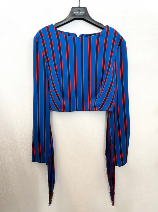Elisabetta Franchi striped cropped top with fringe appliqués