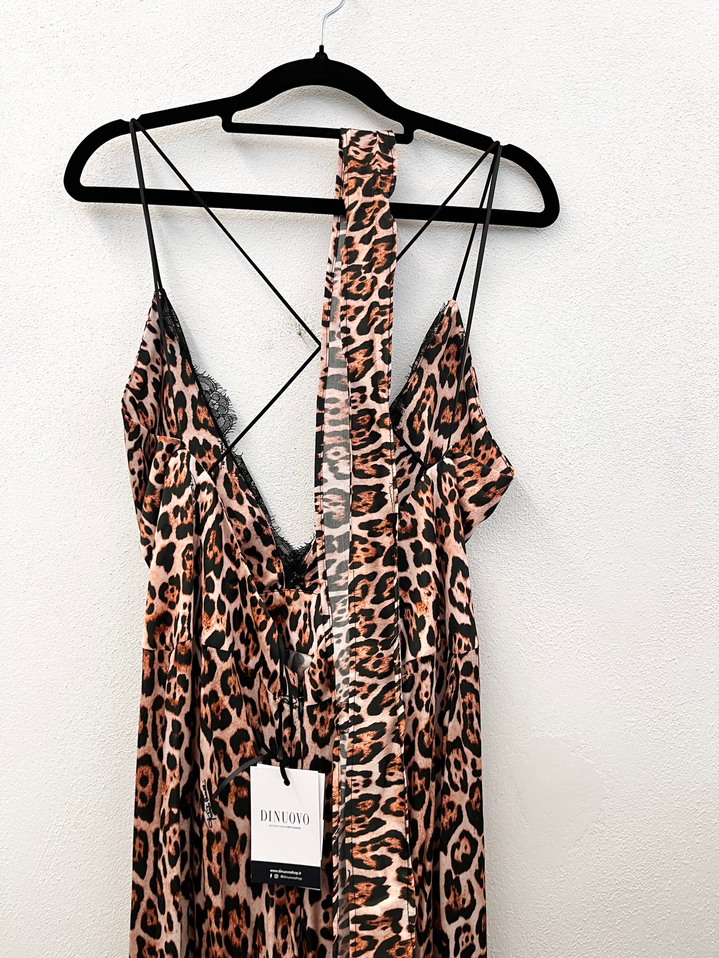 Roberto Cavalli animal print slip dress with lace inserts