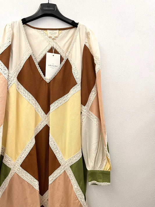Abito Patchwork di Sezane Geometrico con Pizzo