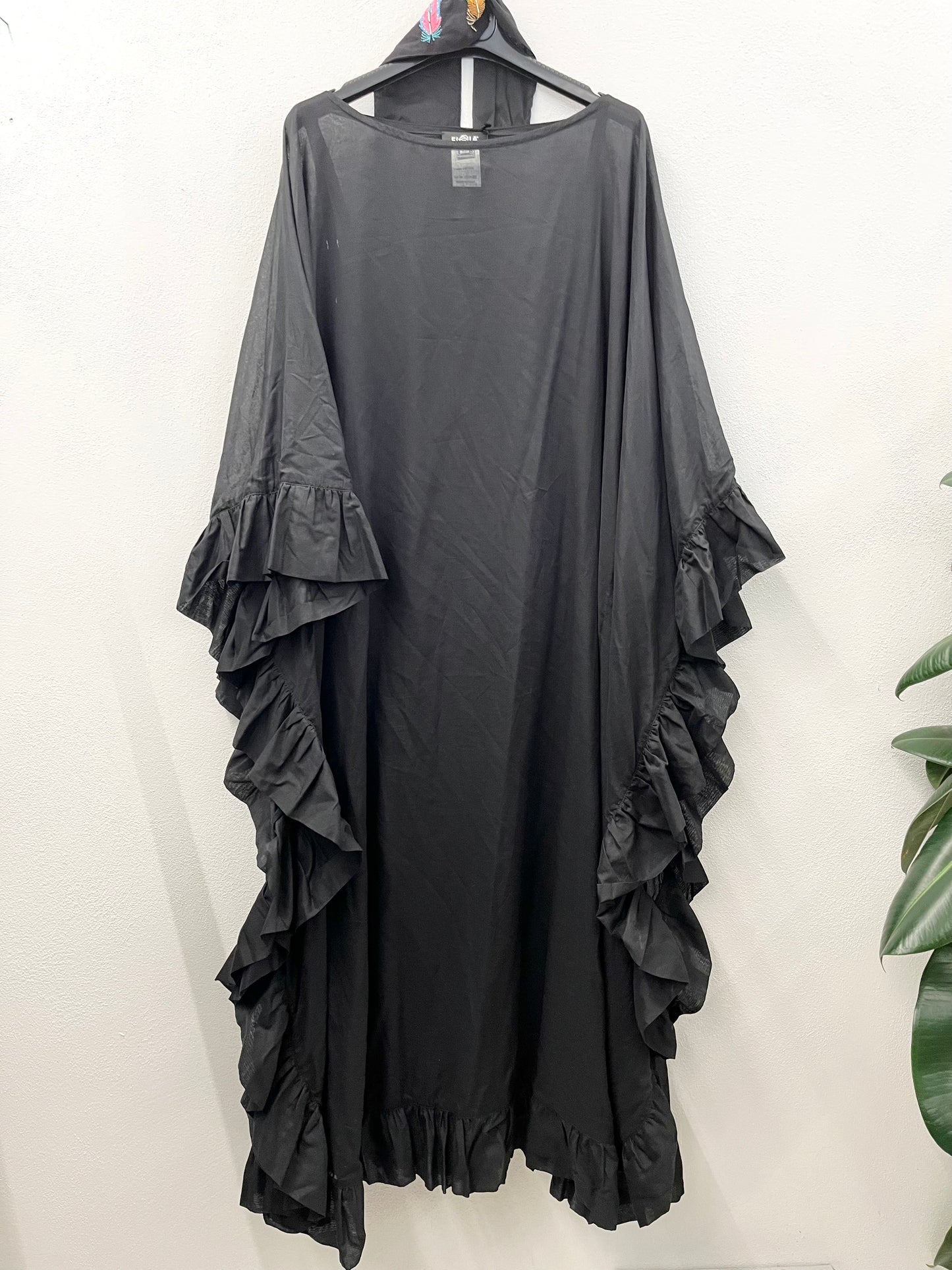Ella Lago di Como Black Maxi Kaftan with Ruffles
