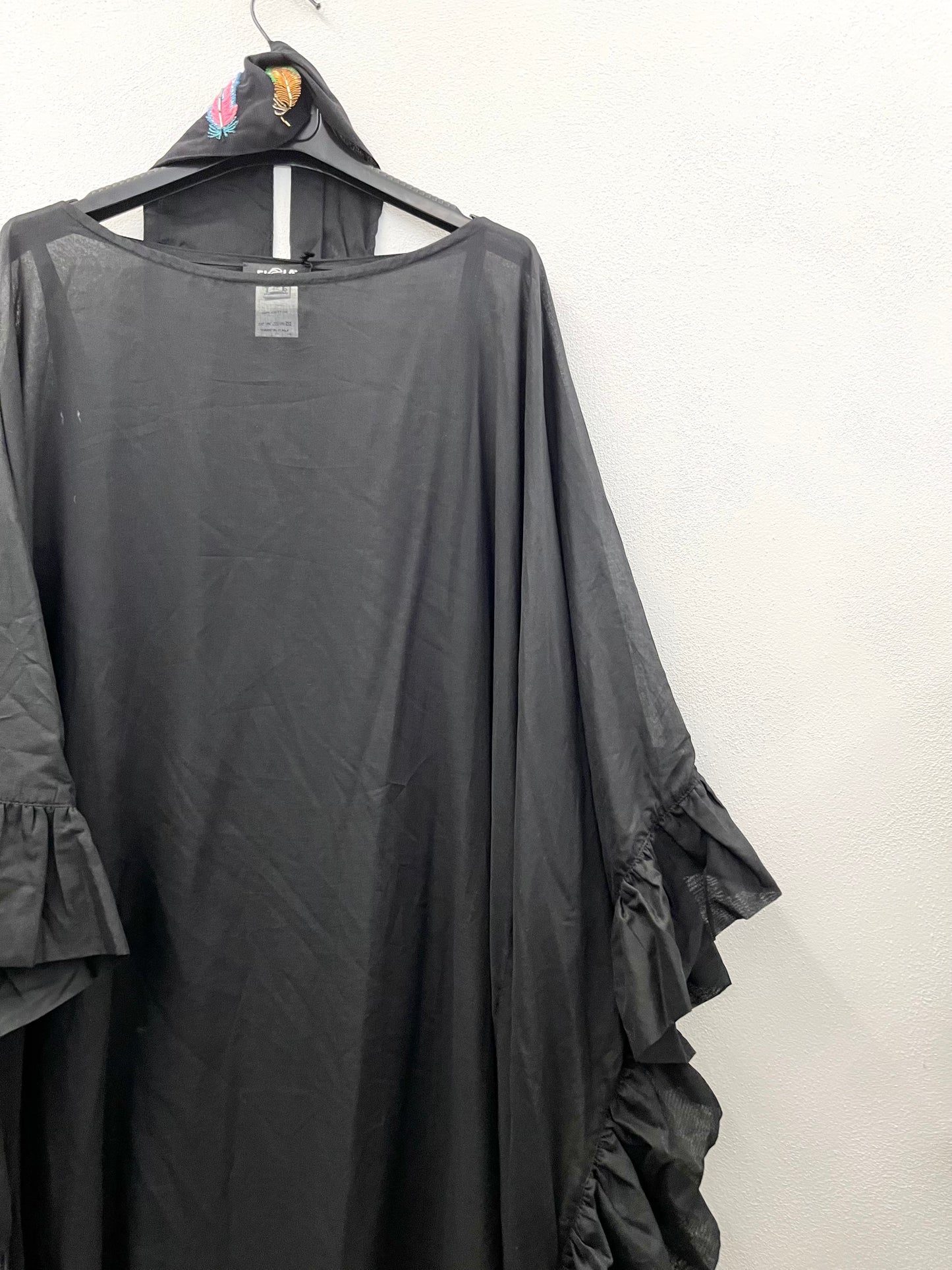 Ella Lago di Como Black Maxi Kaftan with Ruffles