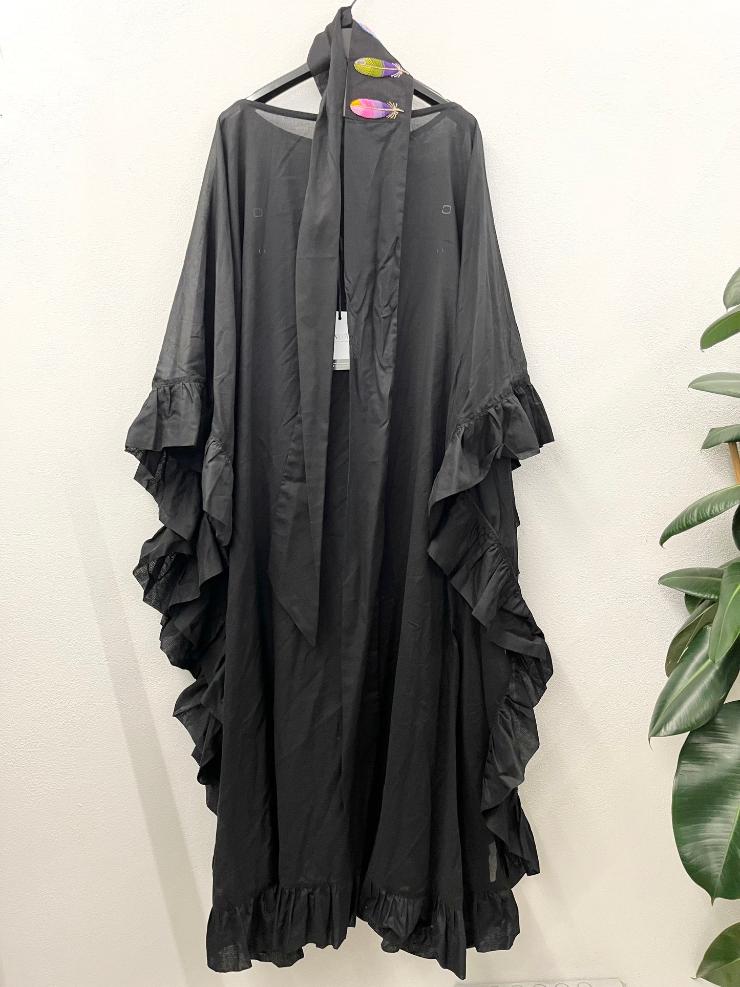 Ella Lago di Como Black Maxi Kaftan with Ruffles