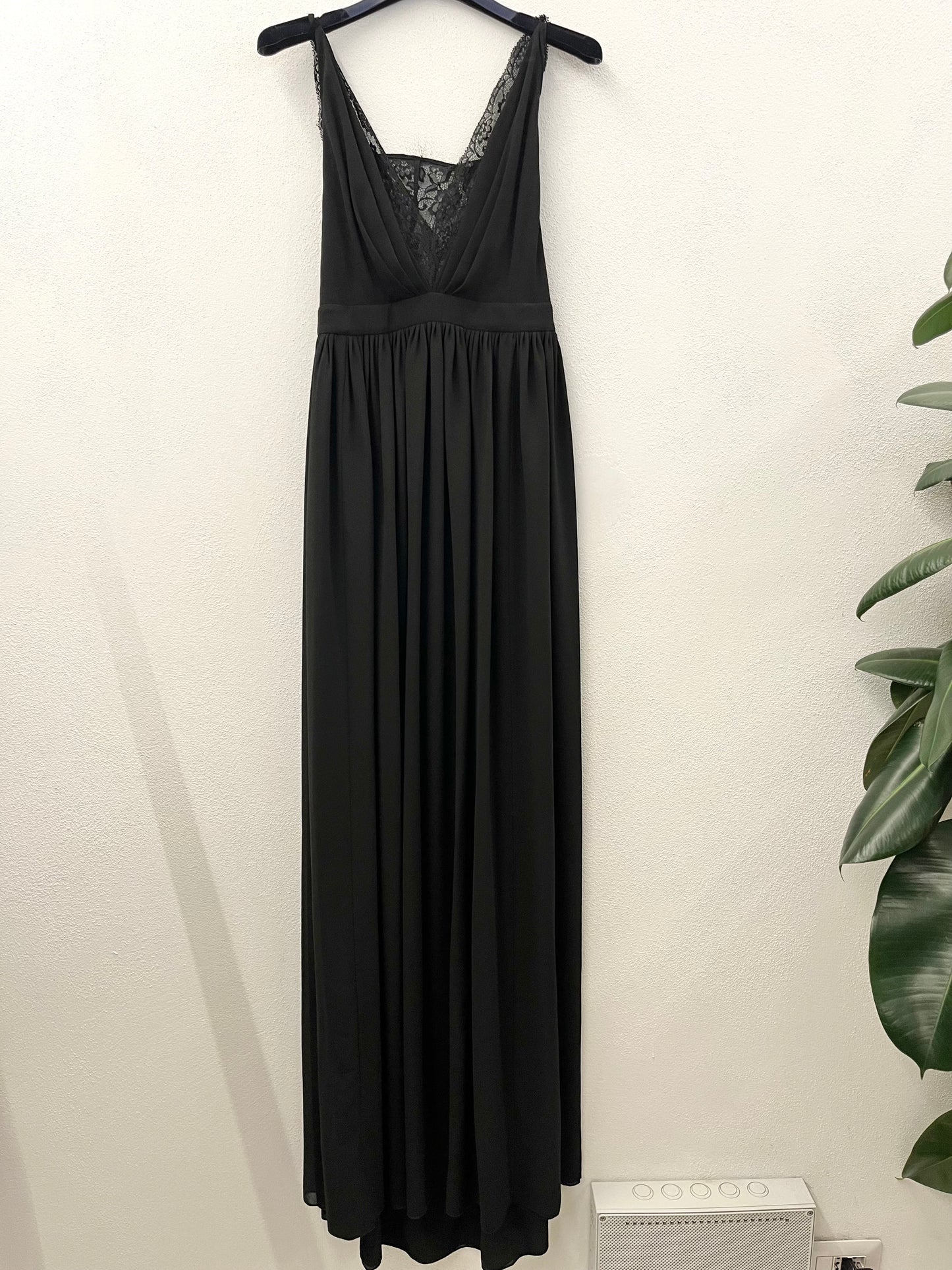 Pink Memories Empire Long Dress in Black Chiffon with Lace