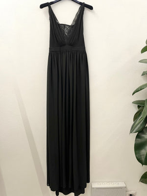Pink Memories Empire Long Dress in Black Chiffon with Lace