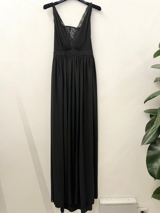Pink Memories Empire Long Dress in Black Chiffon with Lace
