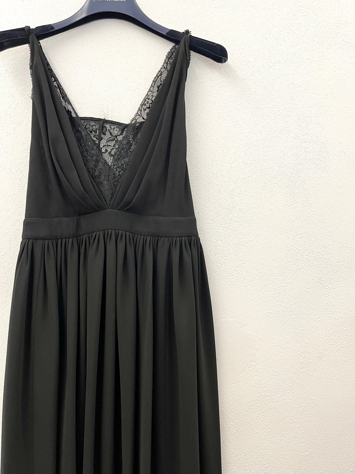 Pink Memories Empire Long Dress in Black Chiffon with Lace