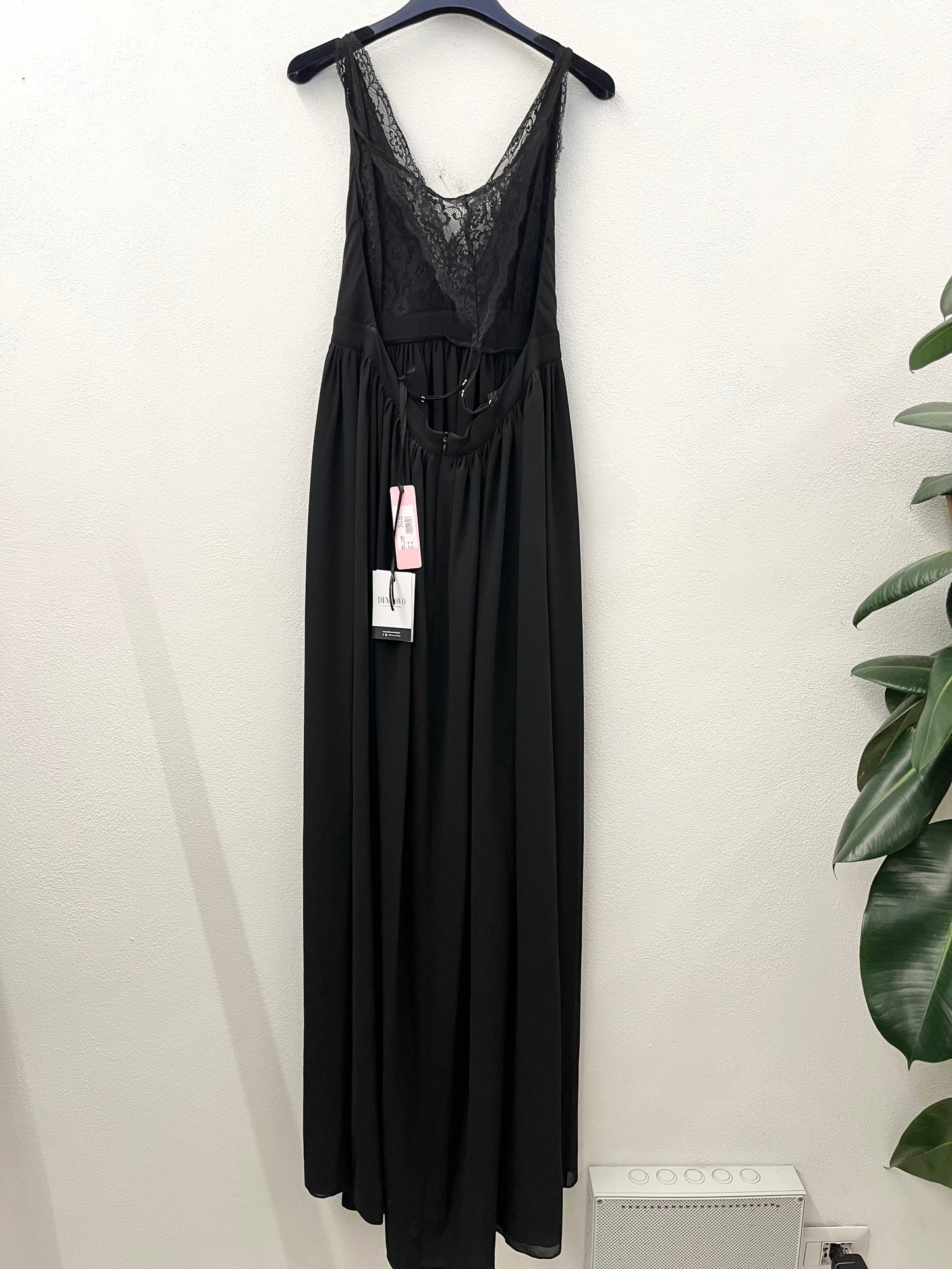 Pink Memories Empire Long Dress in Black Chiffon with Lace
