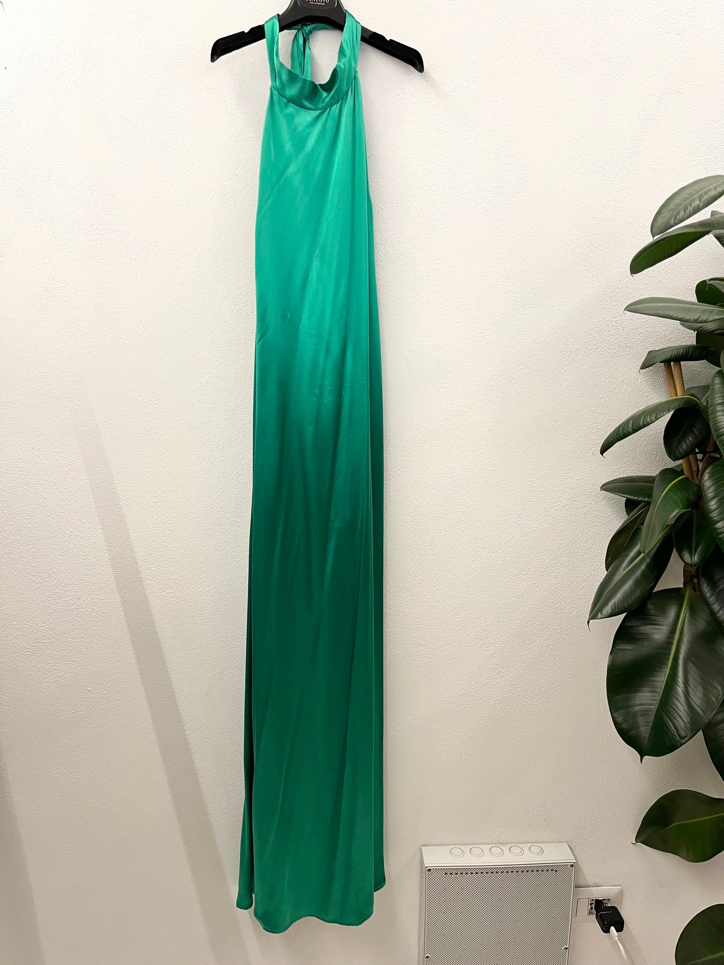 Akep Long Dress in Emerald Green Satin