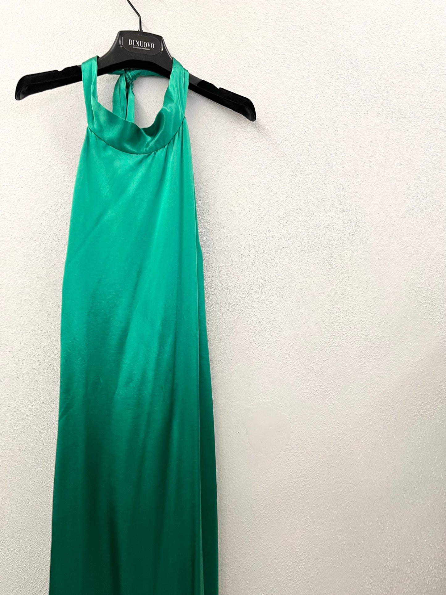 Akep Long Dress in Emerald Green Satin