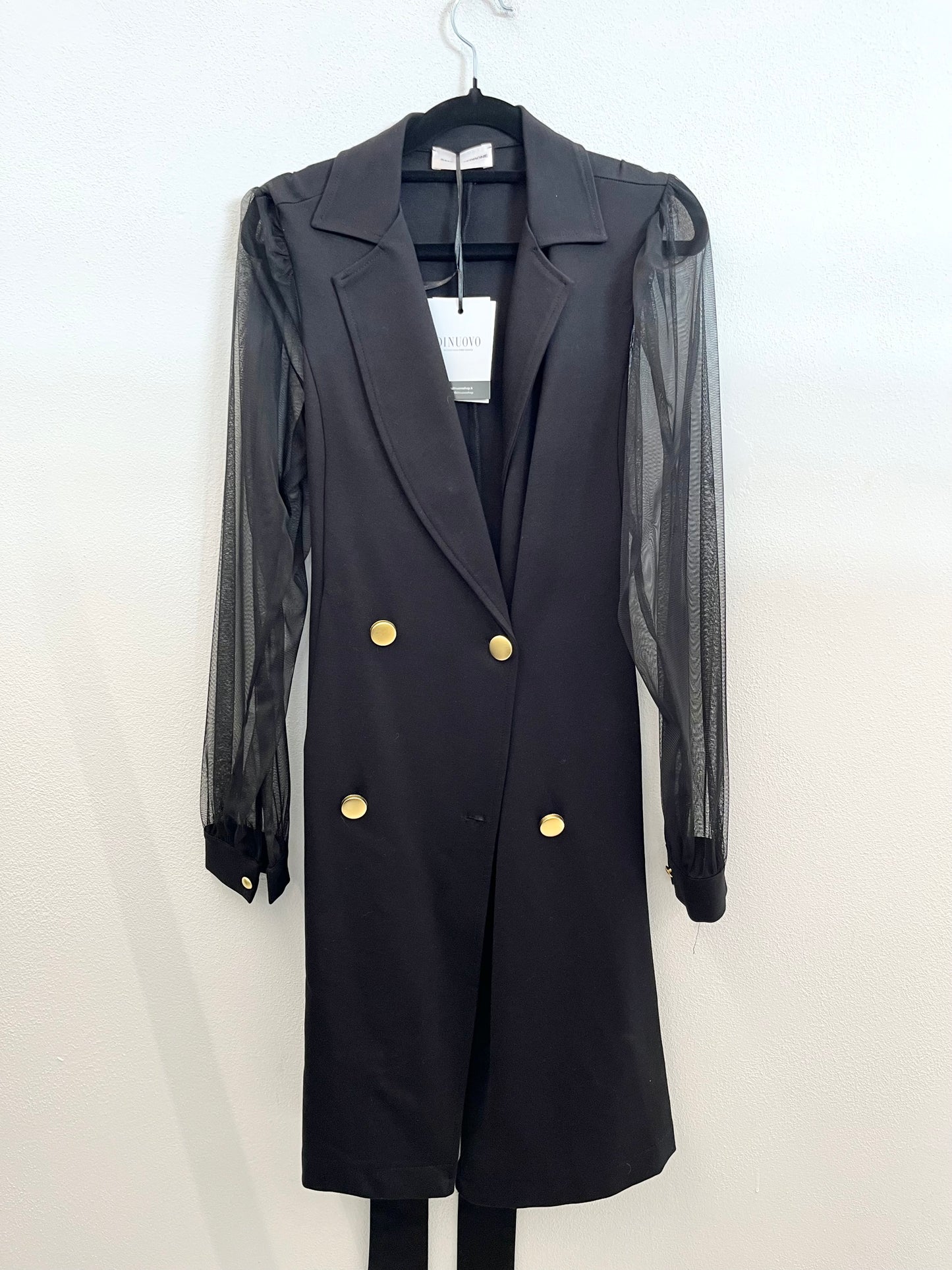 Sandro Ferrone long blazer dress with tulle sleeves