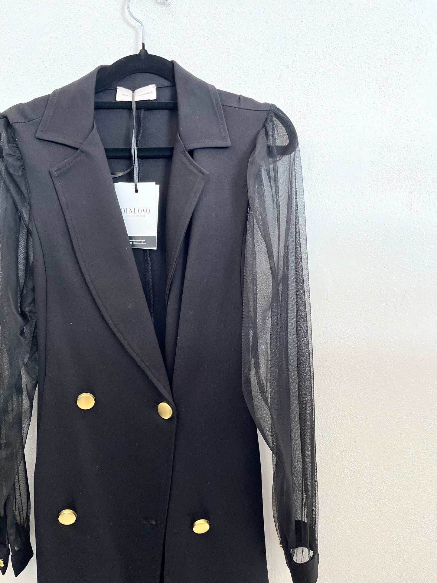 Sandro Ferrone long blazer dress with tulle sleeves