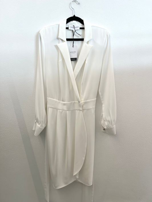 Abito di Maria Grazia Severi chemisier midi bianco con drappeggio asimmetrico