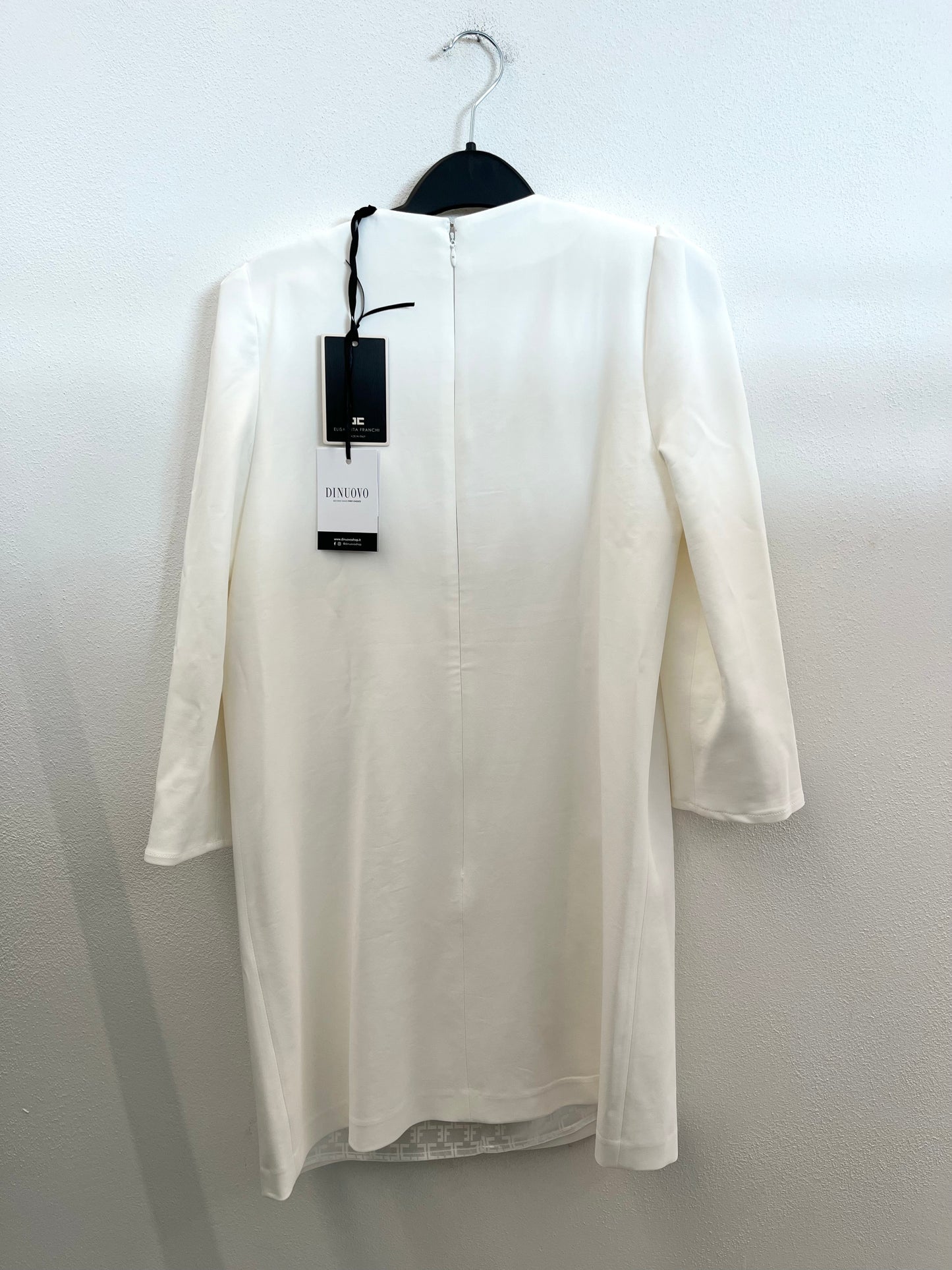 Abito tubino di Elisabetta Franchi avorio con dettaglio intreccio metallico