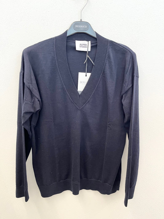 Maglione di Alpha Studio Scollo a V in Maglia Rasata
